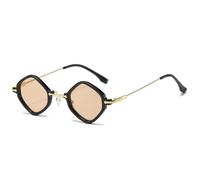 KTUCN Occhiali da sole da donna retrò con piccoli poligoni, lenti sfumate trasparenti, UV400, occhiali da sole punk da uomo, stile trendy, colore nero champagne, A