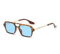 KTUCN Occhiali da sole da donna Retro Double Bridges, alla moda, con lenti sfumate rosa, modello Hollow Leopar di tendenza.