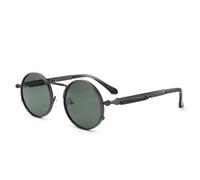 KTUCN Occhiali da sole da uomo e da donna, stile retrò punk, montatura rotonda in metallo, lenti colorate, occhiali da sole alla moda per la guida, UV400, verde scuro, BH01