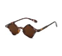 KTUCN Occhiali da sole piccoli poligonali, alla moda, popolari da donna, con lenti trasparenti color oceano, da uomo, con rivetti, UV400, leopardati, BH01