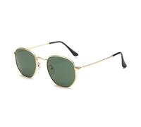 KTUCN Occhiali da sole polarizzati da uomo e da donna, con montatura poligonale, stile retrò, con lenti esagonali in metallo, UV400, C03 oro verde scuro, BH01