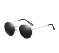 KTUCN Occhiali da sole polarizzati rotondi vintage da uomo, con montatura piccola, stile retrò, per la guida, alla moda, grigio argento, 138 mm