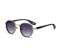 KTUCN Occhiali da sole rotondi alla moda da donna e da uomo, con montatura in metallo TR ultraleggero, per guida all'aperto, protezione dai raggi ultravioletti, argento doppio grigio, C