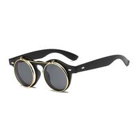 KTUCN Occhiali da sole rotondi alla moda Steampunk Flip Up da uomo e da donna, lenti a doppio strato vintage, design classico, occhiali da sole UV400,8,BH01