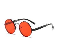 KTUCN Occhiali da sole rotondi in metallo Steampunk senza montatura, moda vintage, occhiali da sole elastici per uomo, nero rosso, 148 mm