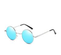 KTUCN Occhiali da sole rotondi polarizzati classici da uomo, piccoli, vintage, retrò, da donna, in metallo, argento ghiaccio blu, BH01