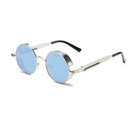 KTUCN Occhiali da sole rotondi punk da uomo, moda vintage, occhiali da sole sfumati multicolore, tonalità classiche alla moda, argentati, blu, 13,2 cm