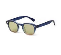 KTUCN Occhiali da sole rotondi vintage da donna e da uomo, stile retrò, con rivetti, blu sfumato, occhiali da sole UV400, C23, blu tè verde, HFA, 001