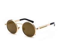 KTUCN Occhiali da sole Steam Punk, polarizzati, da uomo e da donna, stile retrò, rotondi, vintage, per la guida, oro, LocalGold, BH01
