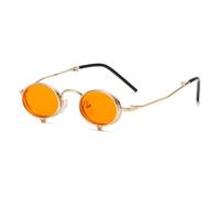 KTUCN Occhiali da sole Steampunk Flip Up da uomo, piccoli, con montatura in metallo, rotondi, punk, da donna, retrò, UV400, C4Gold, arancione, A