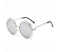 KTUCN Occhiali da sole vintage rotondi di grandi dimensioni con lenti a specchio oversize da donna, montatura in metallo, occhiali da sole da donna, cool, 12, argento, argento, altezza lenti: 6,2 cm