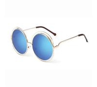 KTUCN Occhiali da sole vintage rotondi di grandi dimensioni con lenti a specchio oversize da donna, montatura in metallo, occhiali da sole da donna, cool, 9, oro, blu, altezza lenti: 6,2 cm