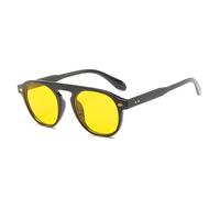 KTUCN Occhiali da sole vintage rotondi retrò da uomo e da donna, eleganti, alla moda, con rivetti, UV400, nero e giallo, BH01