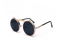 KTUCN Occhiali da sole vintage Steampunk Flip, rotondi, in metallo, per uomo e donna, C3, oro rosa e grigio, BH01