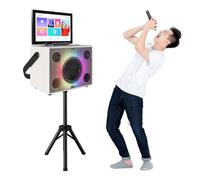 KTV - Sistema karaoke con display da 14,1", RAM da 2 GB, HDD da 500 GB, Bluetooth 5.0, WiFi a 2,4 GHz, microfono e treppiede, per intrattenimento familiare