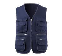 KTWOLEN Gilet da Pesca di cotone da Uomo All'aperto con 10 Tasche Veste Leggero Traspirante Multitasche Panciotto per Caccia Pesca Tempo Libero Fotografi, blu navy, S