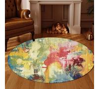 KTYUTJDH Tappeti,Acquerello Art Deco Rosso Giallo Blu Verde Astratto, Multicolore, Rotondo ø 180 cm, Tappeto Salotto Moderno Pelo Corto Lavabile, Tappeto sotto il tavolo da cucina,