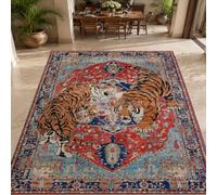 KTYUTJDH Tappeti, animalier tigre vintage, moderna, rossa, blu, verde e arancione, Rectangular 160 x 220 cm, Tappeto Salotto Moderno Lavabile, Moderni Soggiorno, Camera da Letto, Pranzo,
