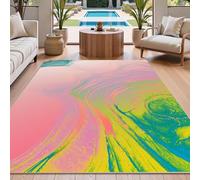 KTYUTJDH Tappeti,Art Deco Turchese Blu Verde Acqua Giallo Rosa, Acquerello, Quadrato 180 x 180 cm, Tappeto Salotto Moderno Pelo Corto Lavabile, Tappeto sotto il tavolo da cucina,