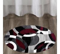 KTYUTJDH Tappeti,Cerchio astratto contemporaneo grigio bianco rosso, nero, rotondo ø 180 cm, Tappeto Salotto Moderno Pelo Corto Lavabile, sotto il tavolo da cucina,
