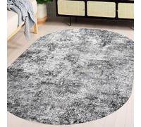 KTYUTJDH Tappeti,Decorazione moderna astratta in stile fattoria, bianco e nero, grigio, ovale 180 x 200 cm, Tappeto Salotto Grandi Design Moderno Camera da Letto Lavabile Antiscivolo,