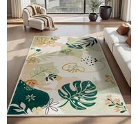 KTYUTJDH Tappeti,Foglie verdi moderne geometriche bianche rosa, verdi, Rectangular 110 x 200 cm, Tappeto Salotto Moderno Pelo Corto decorazioni casa Moderni Camera da Letto,