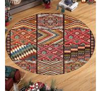 KTYUTJDH Tappeti,Rosso Arancione Giallo Verde Blu Patchwork Decorazione Calda, Multicolore, Rotondo ø 180 cm, Tappeto Salotto Moderno Pelo Corto Lavabile, Tappeto sotto il tavolo da cucina,