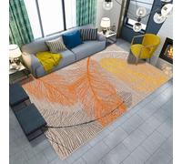 KTYUTJDH Tappeto Soggiorno Salotto Moderno Pelo Corto Lavabile, Camera da letto Morbido,Marrone Arancione Bianco Motivo Piuma Moderno,Orange,Rectangular 150 x 180 cm
