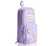 KU Astuccio portapenne, motivo cartoni animati, grande, 3 scomparti, grande capacità, per studenti, bambini, ragazze, ragazzi, multifunzione, per scuola, ufficio, viola