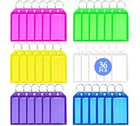 KU Portachiavi Etichette Chiavi, 36 Pezzi Robusta Plastica Durable Porta Chiavi Set con Split Ring Label Window, 6 Colori Anelli Portachiavi