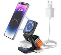 KU XIU 3 in 1 caricatore wireless per iphone, supporto magnetico pieghevole per iPhone 17/16/15/14/13/12 Pro/Plus/Pro Max/Mini, caricabatterie rapido da 5 W per Apple Watch 9/8/7/6/5/4/SE, per Airpods