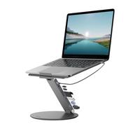 KU XIU Adjustable Laptop Stand with 8 in 1 USB C Hub, Foldable Portable Computer Notebook Stand with 360° Rotating Base, Riser Holder Mount for All 10-17" Laptops