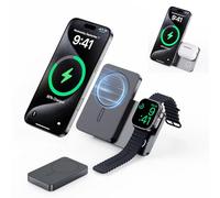 KU XIU K2 Power Bank Magnetico 5000mAh 3-in-1, Caricatore Wireless 15W Certificato Qi2 con Stand Pieghevole, Stazione Ricarica Apple per iPhone, Apple Watch, Auricolari - Compatto per Viaggi - Grigio