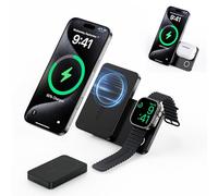 KU XIU K2 Power Bank Magnetico 5000mAh 3-in-1, Caricatore Wireless 15W Certificato Qi2 con Stand Pieghevole, Stazione Ricarica Apple per iPhone, Apple Watch, Auricolari - Compatto per Viaggi - Nero