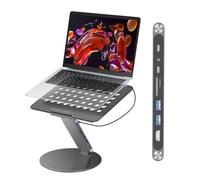 KU XIU Regolabile Supporto Laptop con Docking Station 8-in-1, Alluminio Supporto con Hub USB, Base Girevole a 360°, Dual Display 4K60Hz HDMI USB3.0 PD100W Per MacBook Pro/Air Laptop da 10-17 Pollici