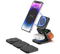 KU XIU Stazione Ricarica per Apple, 3 in 1 caricatore wireless per iphone, supporto magnetico pieghevole per iPhone 16/15/14/13/12, caricabatterie rapido da 5 W per Apple Watch, per Airpods