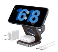 KU XIU X40 Caricatore Wireless Magnetico 3-in-1, Stazione di Ricarica Pieghevole per iPhone Air/Serie 17-12, 5W per iWatch Serie 11-4/Ultra/SE & Auricolari Pro/4/3/2 - Pelle PU