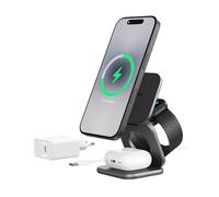 KU XIU X40 Turbo Qi2 25W Caricatore Wireless 3 in 1, Stazione Ricarica Pieghevole per iPhone 17/16/15/14/13/12/Air, 5W per iWatch & Auricolari Wireless, Design in Alluminio, Adattatore Incluso, Grigio