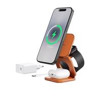 KU XIU X40 Turbo Qi2 25W Stazione di Ricarica, Caricatore Wireless 3 in 1 Pieghevole per iPhone 17/16/15/14/13/12/Air, 5W per iWatch & Auricolari Wireless, Design in Alluminio, Arancione Cosmico