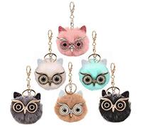kuaetily 6 Portachiavi, Ballerina con strass e ponpon in peluche, ciondolo in pelliccia sintetica di coniglio, portachiavi per borse, zaini, per l’auto o come decorazione