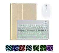 kuaijiexiaopu Custodia con tastiera staccabile retroilluminata, custodia in pelle for tablet compatibile con Xiaomi Mi Pad 5 Pro da 11 pollici(Gold W backlit Mouse)