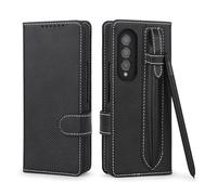 kuaijiexiaopu Custodie, 2-in-1 Detachable Leather Phone Case with Pen Slot, Twill Split Card Wallet Cover Compatible with Samsung Galaxy Z Fold 5(Twill Black)