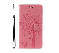 kuaijiexiaopu Custodie, Embossing Cat Tree Protective Case, Flip Card Wallet Stand Cover Compatible with Samsung Galaxy S25/S24 6.2 inch(Rose)