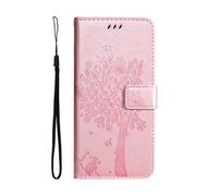 kuaijiexiaopu Custodie, Embossing Cat Tree Protective Case, Flip Card Wallet Stand Cover Compatible with Samsung Galaxy A06 5G(Rose Golden)