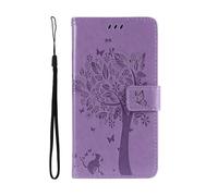 kuaijiexiaopu Custodie, Embossing Cat Tree Protective Case, Flip Card Wallet Stand Cover Compatible with Samsung Galaxy A06 5G(Grigio)