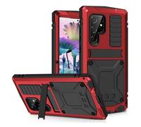 kuaijiexiaopu Custodie, Full-Body Rugged Armor Shockproof Protective Case, Kickstand Aluminum Metal Glass Cover Compatible with Samsung Galaxy S25 Ultra 6.9 inch(Rosso)