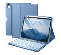kuaijiexiaopu Magnetic Detachable Backlit Keyboard Leather Protective Cover Soft Shell Suitable for iPad Pro 11 inch 2018-2022(Misty Blue+Backlit Keyboard)