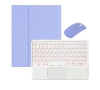 kuaijiexiaopu Round Keycap Keyboard Pen Slot TPU Leather Case Suitable for Samsung Galaxy Tab S10 plus/S9FEplus/S8plus 12.4 inch(Purple+touch backlit KB+mouse)