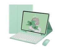 kuaijiexiaopu Round Keycap Keyboard Pen Slot TPU Leather Case Suitable for Samsung Galaxy Tab S10 plus/S9FEplus/S8plus 12.4 inch(Green+keyboard2+mouse)