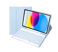 kuaijiexiaopu Round Keycap Keyboard Tablet Protective Cover Suitable for Samsung Galaxy Tab A7 10.4 inch T500/T505(Ice Blue+keyboard)